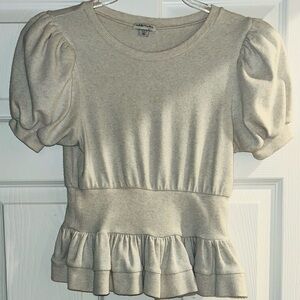 Cream Puff Sleeve Ruffle Hem Top